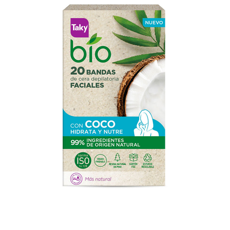 Taky Bio Coco Facial Wax Strips For Hair Removal, 20 Units | Vuodevaatteet.fi