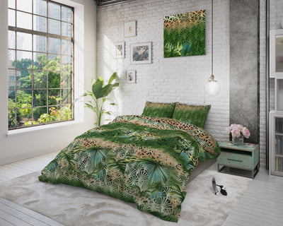 Vihreä mikroperkaali / puuvilla pussilakanasetti Trendy Jungle