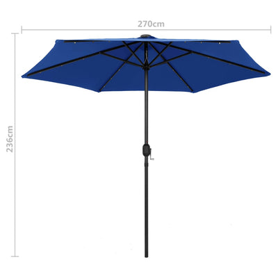 Ulkoaurinkovarjo LED-valot alumiinitanko 270 cm taivaansininen