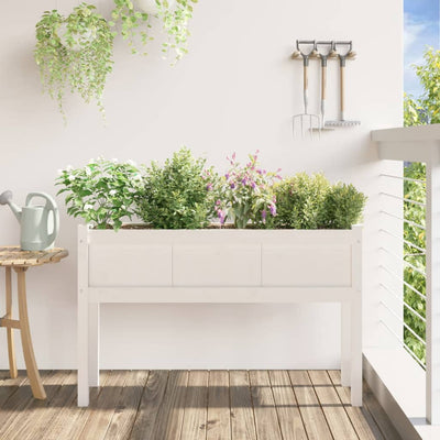 Ulkokukkalaatikko jaloilla valkoinen 110x31x70 cm täysi mänty - Vuodevaatteet