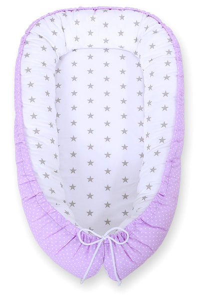Unipesä - White Polka Dotd On Lilac/ Grey Stars