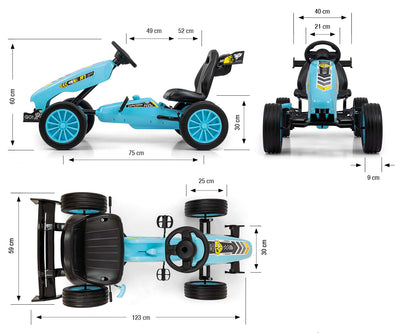 Vaaleansininen Karting lasten polkuauto - Rocket - Vuodevaatteet.fi
