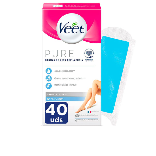 Veet Pure wax bands herkälle iholle keho 40 kpl | Vuodevaatteet.fi