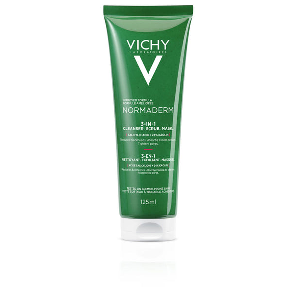 Vichy Normaderm 3 in 1 kuorinta-aine, puhdistusaine ja naamio 125 ml | Vuodevaatteet.fi