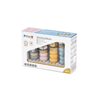 Viga 44022 Polarb-pyramidi on puinen ja värikäs oppimislelu, jossa on erilaisia muotoja ja värejä.
