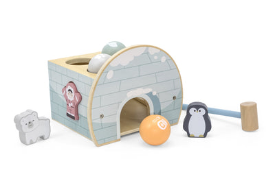Punainen Viga 44097 Polarb -przebijanka-igloo leikkisetti, joka sisältää muovisen jääpalan ja kaksi työkalua.