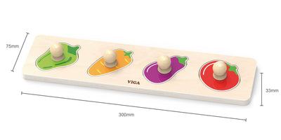 Pierrepuzzle-vihannespalapeli, jossa on kahvat ja erilaisia vihannesten kuvia.