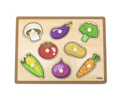 Puzzle-tuote, jossa on vihannesaiheinen kuvio ja kahvat.