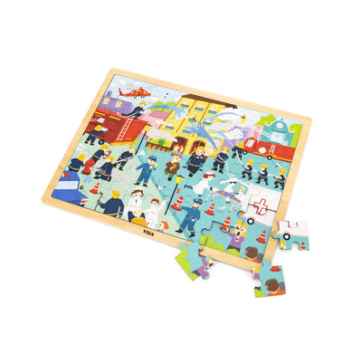 Puzzlen palapeli 48 palaa, jossa on kuvioita paloista ja palapelin kuvassa.