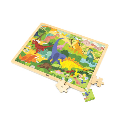 Puzzle-tuote, jossa on 48 palaa ja dinozaai aihe.