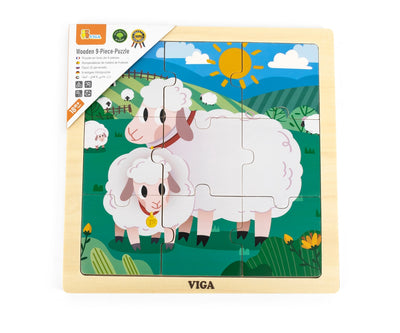 Puzzle, jossa on yhdeksän palaa ja lampaan kuva.