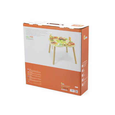 Vigatoysin matkapöytä, jossa on erilaisia ​​opetusvälineitä ja värikäs design.