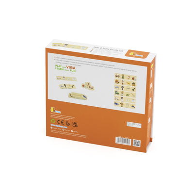 Viga 44749 -puzzlesetti, jossa erilaisia työkaluja ja kilpailuautoja.