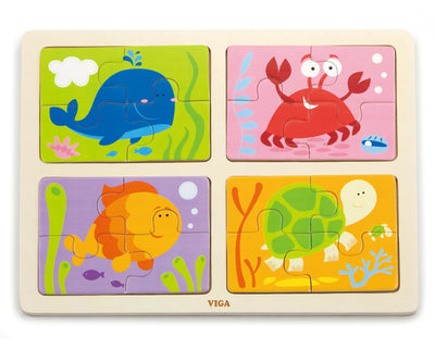Puzzle-tuote, jossa neljä erilaista meriteemaa (4 in 1).