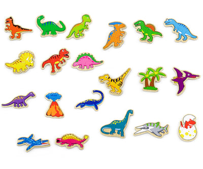 Viga 50289 -magneettiset dinosaurukset, 20 kpl. Valikoimassa erilaisia värikkäitä ja eri lajeja edustavia dinosaurusfiguureja.