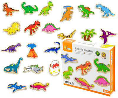 Viga 50289 -magneettiset dinosaurukset, 20 kpl. Jokainen dinosaurusten muotoiltu magneetti on eri värinen ja kokoisinen.