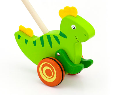 Viga 50963-painettava leludinosaurus puumateriaalia, vihreä ja sininen väri, pyöristetyt muodot.