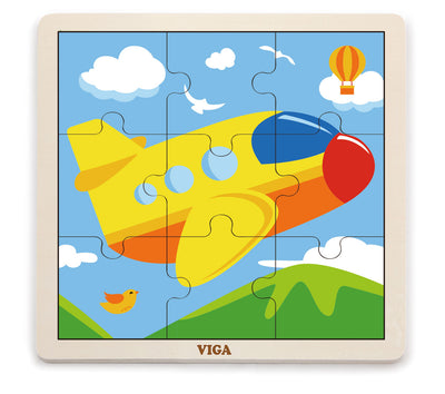 Pehmeäpintainen lentokonepuzzle, jossa yhdeksän osaa.