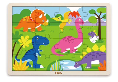 Pehmeäpintainen palapeli, jossa on 16 osaa ja dinosaurusteema.