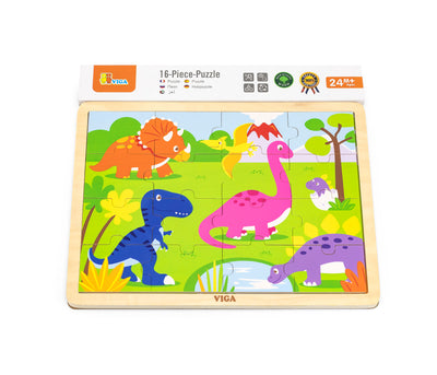Puzzlessa on 16 palaa ja se kuvaa dinosaurusaiheista maisemaa.