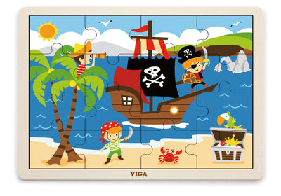 Piratet-teemainen 16 palan palapeli, jossa on pahvinen alusta.