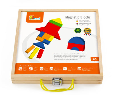 Viga 59687 magneettiset muotojen laatikko, joka sisältää erilaisia geometrisiä muotoja ja värejä.