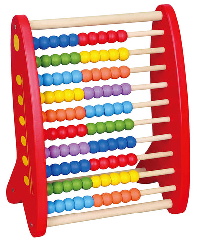 Punainen puinen laskutikku, jossa on suuret numerot.
