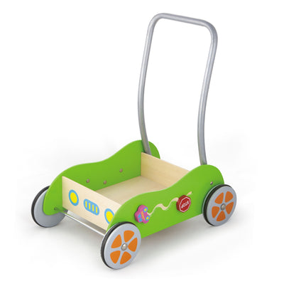 Vigatoysin aktiviteettikärry lapsille. Kärry on värikäs ja siinä on useita erilaisia aktiviteetteja, kuten laskuja ja liukuja. Kärry auttaa lasta harjoittelemaan kävelyä ja motorisia taitoja.