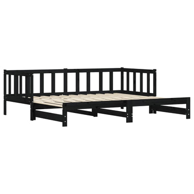 Vuodesohva rullilla musta 90x200 cm täysi mänty