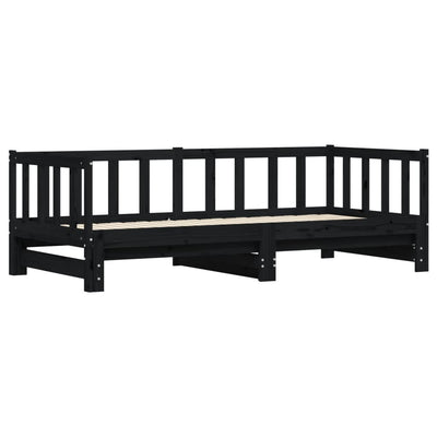 Vuodesohva rullilla musta 90x200 cm täysi mänty
