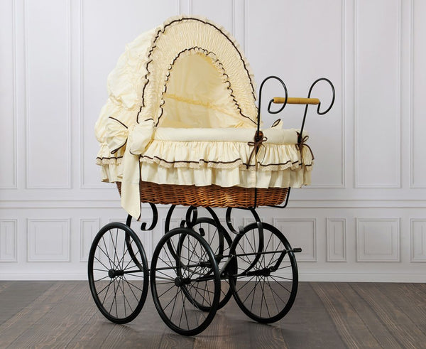 My Sweet Baby Luxury - Emma retro rottinkinen Moses-kori kuomulla, luonnollinen + kermanvärinen vuodevaatesetti