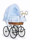 My Sweet Baby Luxury - Retro Victoria -rottinkinen vauvankori kuomulla, luonnollinen + sininen vuodevaatesetti