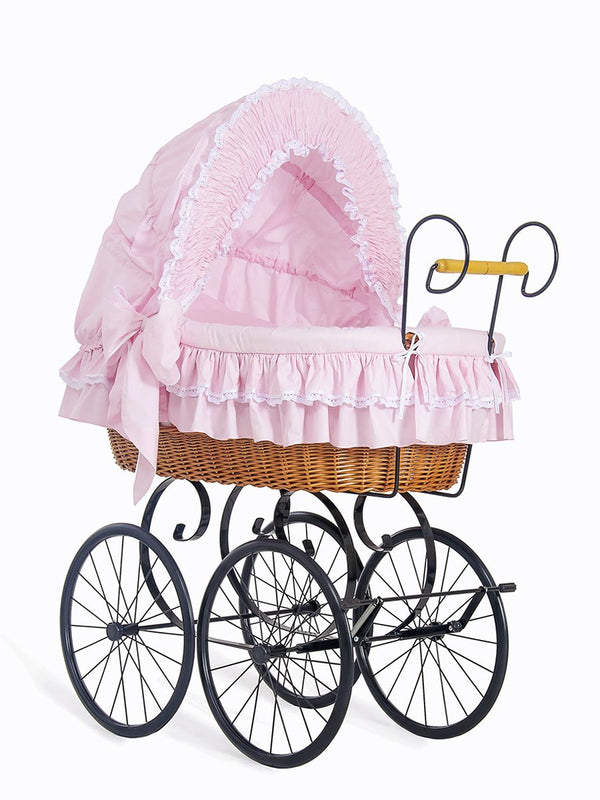 My Sweet Baby Luxury - Victoria Retro -rottinkinen vauvan kehto kuomulla luonnollinen + pinkki vuodevaatteet