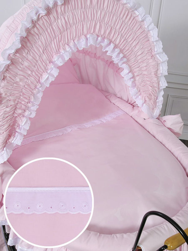My Sweet Baby Luxury - Victoria Retro -rottinkinen vauvan kehto kuomulla luonnollinen + pinkki vuodevaatteet