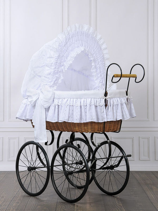 My Sweet Baby Luxury - Charlotte retro rottinkinen Moses-kori kuomulla - luonnollinen + valkoinen vuodevaatteet
