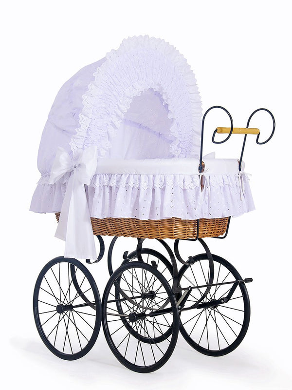 My Sweet Baby Luxury - Charlotte retro rottinkinen Moses-kori kuomulla - luonnollinen + valkoinen vuodevaatteet