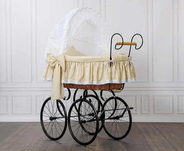 My Sweet Baby Luxury - Moses Basket Retro Christine -korikehto hupulla, luonnonväri + beige vuodevaatteet