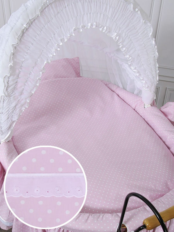 My Sweet Baby Luxury - Moses-kori Retro Christine luonnonvärinen + vaaleanpunaiset vuodevaatteet