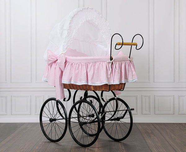 My Sweet Baby Luxury - Moses-kori Retro Christine luonnonvärinen + vaaleanpunaiset vuodevaatteet