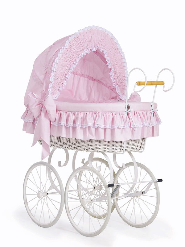 My Sweet Baby Luxury - Victoria retro pajukehto kuomulla, valkoinen + vaaleanpunainen vuodevaatteet