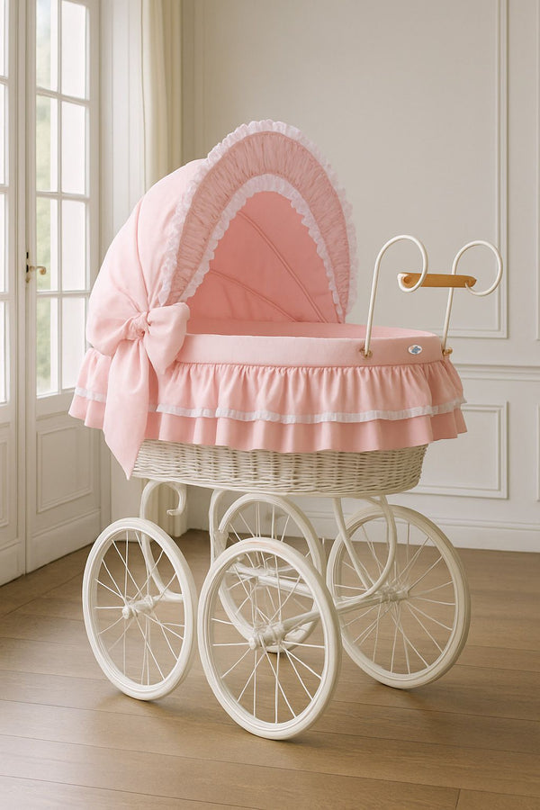My Sweet Baby Luxury - Victoria retro pajukehto kuomulla, valkoinen + vaaleanpunainen vuodevaatteet