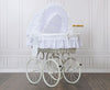 My Sweet Baby Luxury - Charlote retro rottinkinen Moses-kori kuomulla, valkoinen + valkoiset vuodevaatteet