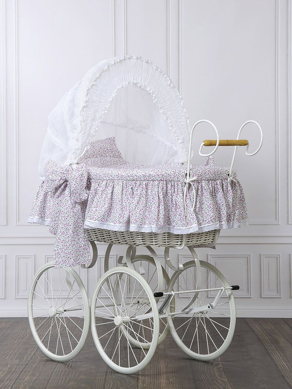 My Sweet Baby Luxury - Moses Basket Retro punottu vauvankori Jasmine valkoinen + vaaleanpunaiset vuodevaatteet