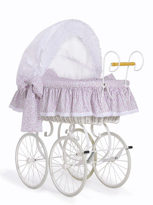 My Sweet Baby Luxury - Moses Basket Retro punottu vauvankori Jasmine valkoinen + vaaleanpunaiset vuodevaatteet