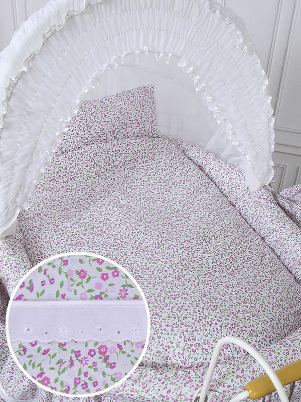 My Sweet Baby Luxury - Moses Basket Retro punottu vauvankori Jasmine valkoinen + vaaleanpunaiset vuodevaatteet