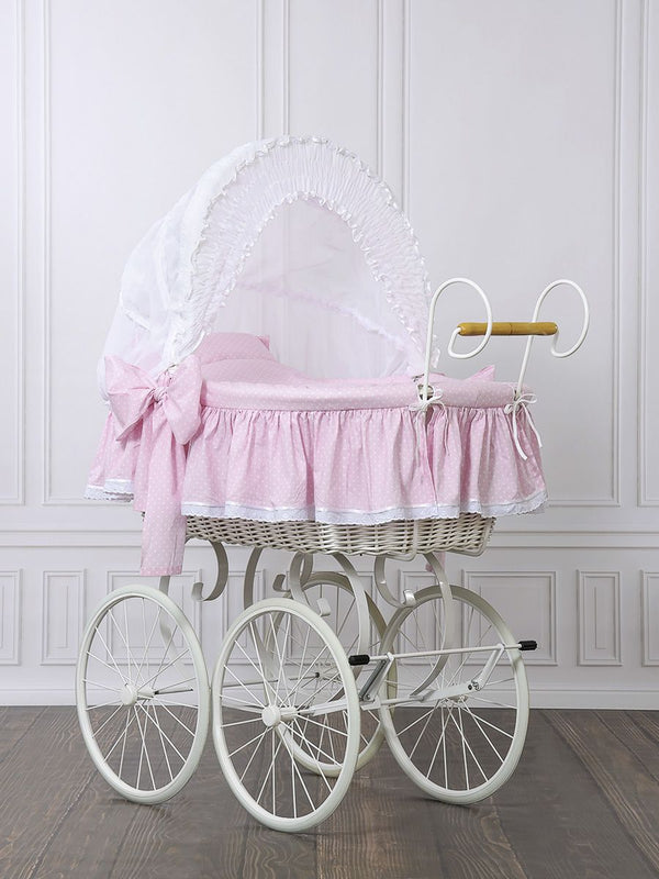 My Sweet Baby - Moses-kori hupulla retro pajukehto Christine - valkoinen + vaaleanpunainen vuodevaatteet