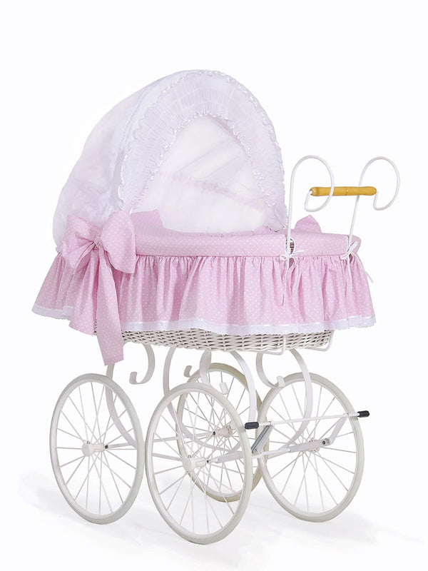 My Sweet Baby - Moses-kori hupulla retro pajukehto Christine - valkoinen + vaaleanpunainen vuodevaatteet