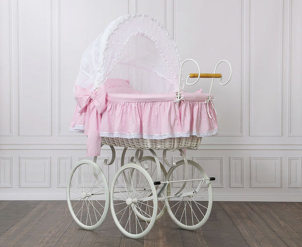 My Sweet Baby - Moses-kori hupulla retro pajukehto Christine - valkoinen + vaaleanpunainen vuodevaatteet