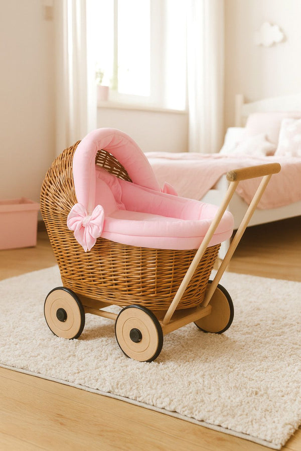My Sweet Baby - Stella nuken vaunut vaaleanpunaisilla vuodevaatteilla ja pehmeällä pehmusteella - luonnollinen