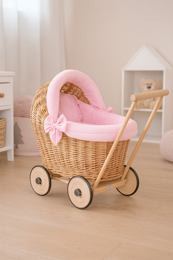 My Sweet Baby - Stella nuken vaunut vaaleanpunaisilla vuodevaatteilla ja pehmeällä pehmusteella - luonnollinen